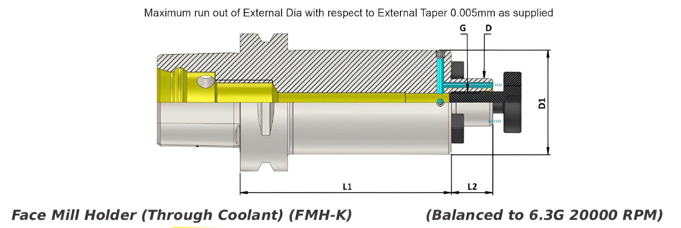 Polygonal Shank T8 FMH-K 32 100 Face Mill Holder(Through Coolant) (Balanced to G2.5 25000 RPM) (ISO 26623-1) (Compatible with Capto® Style C8)